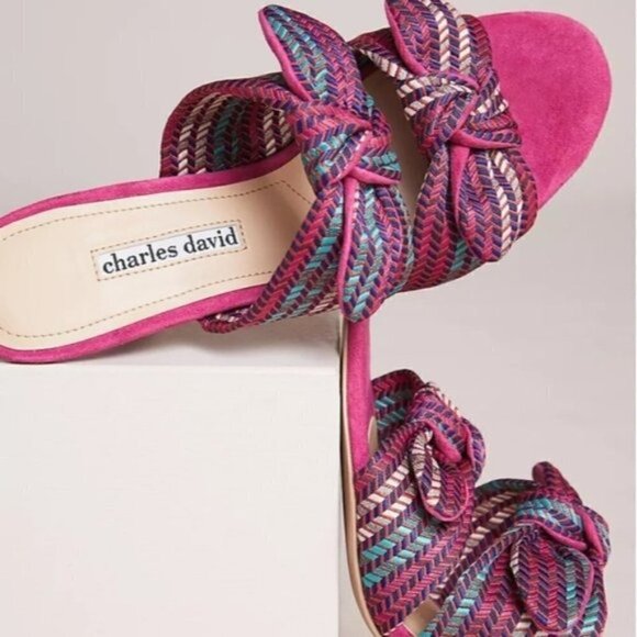Charles David Corona Bow Heels Multi Color Pink Suede 7M - Picture 4 of 10